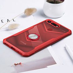 Funda Bumper Silicona Transparente Espejo 360 Grados con Magnetico Anillo de dedo Soporte para Huawei Honor V20 Rojo