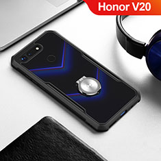 Funda Bumper Silicona Transparente Espejo 360 Grados con Magnetico Anillo de dedo Soporte para Huawei Honor View 20 Negro