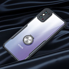Funda Bumper Silicona Transparente Espejo 360 Grados con Magnetico Anillo de dedo Soporte para Huawei Honor X10 Max 5G Negro