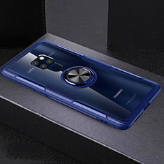 Funda Bumper Silicona Transparente Espejo 360 Grados con Magnetico Anillo de dedo Soporte para Huawei Mate 20 Azul