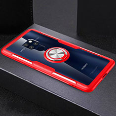 Funda Bumper Silicona Transparente Espejo 360 Grados con Magnetico Anillo de dedo Soporte para Huawei Mate 20 Rojo