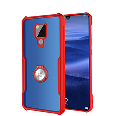 Funda Bumper Silicona Transparente Espejo 360 Grados con Magnetico Anillo de dedo Soporte para Huawei Mate 20 X 5G Rojo