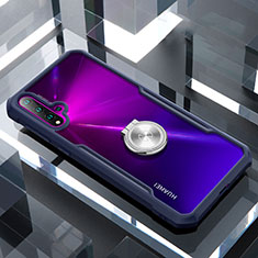 Funda Bumper Silicona Transparente Espejo 360 Grados con Magnetico Anillo de dedo Soporte para Huawei Nova 5 Azul