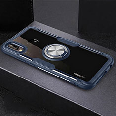 Funda Bumper Silicona Transparente Espejo 360 Grados con Magnetico Anillo de dedo Soporte para Huawei P20 Lite Azul