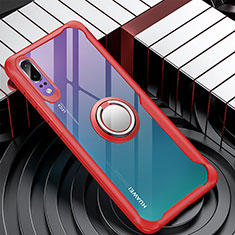 Funda Bumper Silicona Transparente Espejo 360 Grados con Magnetico Anillo de dedo Soporte para Huawei P20 Rojo
