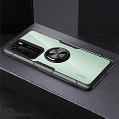 Funda Bumper Silicona Transparente Espejo 360 Grados con Magnetico Anillo de dedo Soporte para Huawei P40 Negro