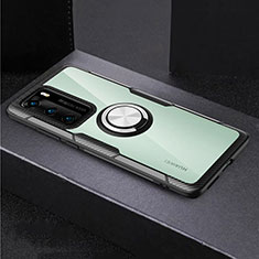 Funda Bumper Silicona Transparente Espejo 360 Grados con Magnetico Anillo de dedo Soporte para Huawei P40 Plata y Negro