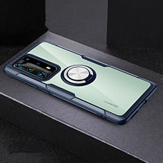 Funda Bumper Silicona Transparente Espejo 360 Grados con Magnetico Anillo de dedo Soporte para Huawei P40 Pro+ Plus Gris