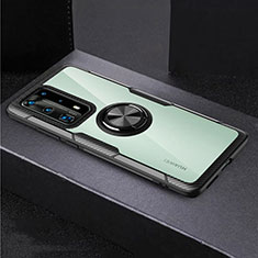Funda Bumper Silicona Transparente Espejo 360 Grados con Magnetico Anillo de dedo Soporte para Huawei P40 Pro+ Plus Negro