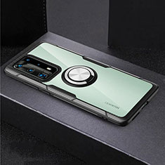 Funda Bumper Silicona Transparente Espejo 360 Grados con Magnetico Anillo de dedo Soporte para Huawei P40 Pro+ Plus Plata y Negro