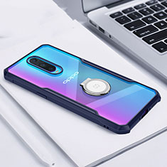 Funda Bumper Silicona Transparente Espejo 360 Grados con Magnetico Anillo de dedo Soporte para Oppo R17 Pro Azul