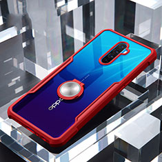 Funda Bumper Silicona Transparente Espejo 360 Grados con Magnetico Anillo de dedo Soporte para Oppo Reno Ace Rojo