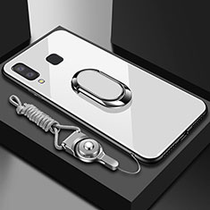 Funda Bumper Silicona Transparente Espejo 360 Grados con Magnetico Anillo de dedo Soporte para Samsung Galaxy A6s Blanco