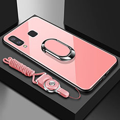 Funda Bumper Silicona Transparente Espejo 360 Grados con Magnetico Anillo de dedo Soporte para Samsung Galaxy A6s Oro Rosa
