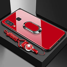 Funda Bumper Silicona Transparente Espejo 360 Grados con Magnetico Anillo de dedo Soporte para Samsung Galaxy A6s Rojo