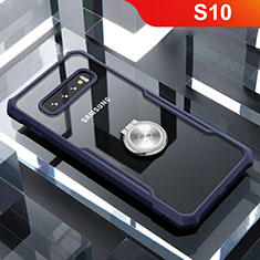 Funda Bumper Silicona Transparente Espejo 360 Grados con Magnetico Anillo de dedo Soporte para Samsung Galaxy S10 Azul