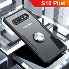 Funda Bumper Silicona Transparente Espejo 360 Grados con Magnetico Anillo de dedo Soporte para Samsung Galaxy S10 Plus Negro
