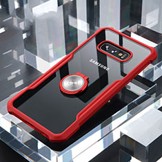 Funda Bumper Silicona Transparente Espejo 360 Grados con Magnetico Anillo de dedo Soporte para Samsung Galaxy S10e Rojo