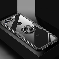 Funda Bumper Silicona Transparente Espejo 360 Grados con Magnetico Anillo de dedo Soporte para Xiaomi Mi 8 Lite Negro