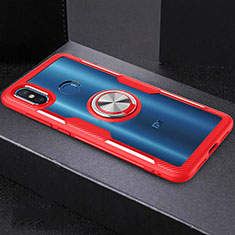 Funda Bumper Silicona Transparente Espejo 360 Grados con Magnetico Anillo de dedo Soporte para Xiaomi Mi 8 Rojo
