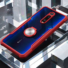 Funda Bumper Silicona Transparente Espejo 360 Grados con Magnetico Anillo de dedo Soporte para Xiaomi Mi 9T Rojo