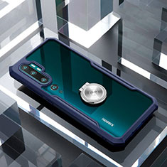 Funda Bumper Silicona Transparente Espejo 360 Grados con Magnetico Anillo de dedo Soporte para Xiaomi Mi Note 10 Azul