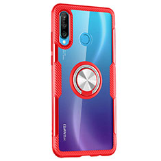 Funda Bumper Silicona Transparente Espejo 360 Grados con Magnetico Anillo de dedo Soporte Z01 para Huawei P30 Lite Rojo