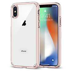 Funda Bumper Silicona Transparente Espejo 360 Grados para Apple iPhone Xs Rosa