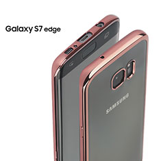 Funda Bumper Silicona Transparente Gel para Samsung Galaxy S7 Edge G935F Oro Rosa