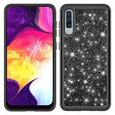 Funda Bumper Silicona y Plastico Carcasa Frontal y Trasera 360 Grados Bling-Bling JX1 para Samsung Galaxy A50S Negro