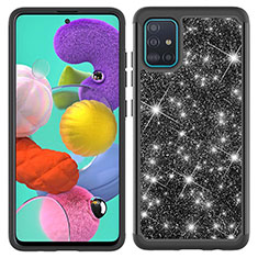 Funda Bumper Silicona y Plastico Carcasa Frontal y Trasera 360 Grados Bling-Bling JX1 para Samsung Galaxy A51 4G Negro