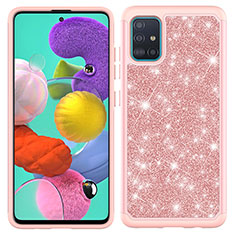 Funda Bumper Silicona y Plastico Carcasa Frontal y Trasera 360 Grados Bling-Bling JX1 para Samsung Galaxy A51 4G Oro Rosa