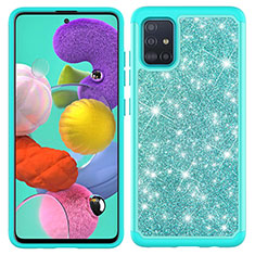 Funda Bumper Silicona y Plastico Carcasa Frontal y Trasera 360 Grados Bling-Bling JX1 para Samsung Galaxy A51 5G Cian