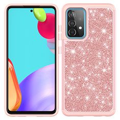 Funda Bumper Silicona y Plastico Carcasa Frontal y Trasera 360 Grados Bling-Bling JX1 para Samsung Galaxy A52 5G Oro Rosa