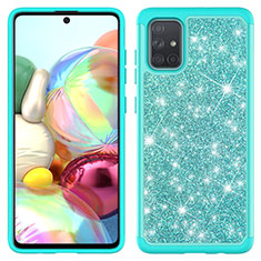 Funda Bumper Silicona y Plastico Carcasa Frontal y Trasera 360 Grados Bling-Bling JX1 para Samsung Galaxy A71 5G Cian