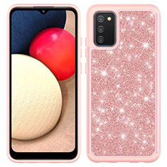 Funda Bumper Silicona y Plastico Carcasa Frontal y Trasera 360 Grados Bling-Bling JX1 para Samsung Galaxy M02s Oro Rosa