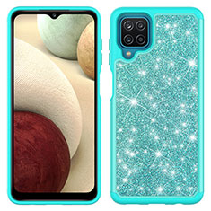 Funda Bumper Silicona y Plastico Carcasa Frontal y Trasera 360 Grados Bling-Bling JX1 para Samsung Galaxy M12 Cian