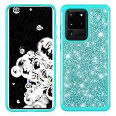 Funda Bumper Silicona y Plastico Carcasa Frontal y Trasera 360 Grados Bling-Bling JX1 para Samsung Galaxy S20 Ultra 5G Cian