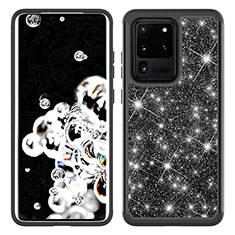 Funda Bumper Silicona y Plastico Carcasa Frontal y Trasera 360 Grados Bling-Bling JX1 para Samsung Galaxy S20 Ultra 5G Negro