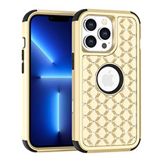 Funda Bumper Silicona y Plastico Carcasa Frontal y Trasera 360 Grados Bling-Bling para Apple iPhone 13 Pro Oro y Negro