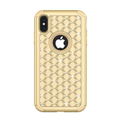 Funda Bumper Silicona y Plastico Carcasa Frontal y Trasera 360 Grados Bling-Bling para Apple iPhone Xs Max Oro