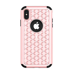 Funda Bumper Silicona y Plastico Carcasa Frontal y Trasera 360 Grados Bling-Bling para Apple iPhone Xs Oro Rosa