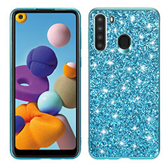 Funda Bumper Silicona y Plastico Carcasa Frontal y Trasera 360 Grados Bling-Bling para Samsung Galaxy A21 Azul Cielo