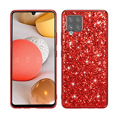 Funda Bumper Silicona y Plastico Carcasa Frontal y Trasera 360 Grados Bling-Bling para Samsung Galaxy A42 5G Rojo