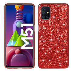 Funda Bumper Silicona y Plastico Carcasa Frontal y Trasera 360 Grados Bling-Bling para Samsung Galaxy M51 Rojo