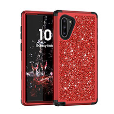 Funda Bumper Silicona y Plastico Carcasa Frontal y Trasera 360 Grados Bling-Bling para Samsung Galaxy Note 10 5G Rojo