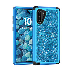 Funda Bumper Silicona y Plastico Carcasa Frontal y Trasera 360 Grados Bling-Bling para Samsung Galaxy Note 10 Azul