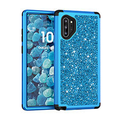 Funda Bumper Silicona y Plastico Carcasa Frontal y Trasera 360 Grados Bling-Bling para Samsung Galaxy Note 10 Plus 5G Azul