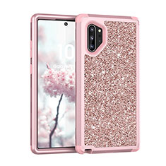 Funda Bumper Silicona y Plastico Carcasa Frontal y Trasera 360 Grados Bling-Bling para Samsung Galaxy Note 10 Plus 5G Oro Rosa