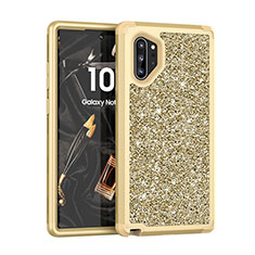 Funda Bumper Silicona y Plastico Carcasa Frontal y Trasera 360 Grados Bling-Bling para Samsung Galaxy Note 10 Plus Oro